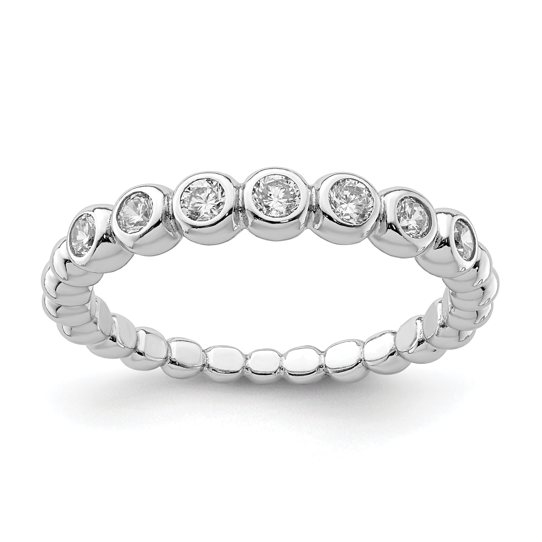 Sterling Silver Rhodium Plated Cz Ring