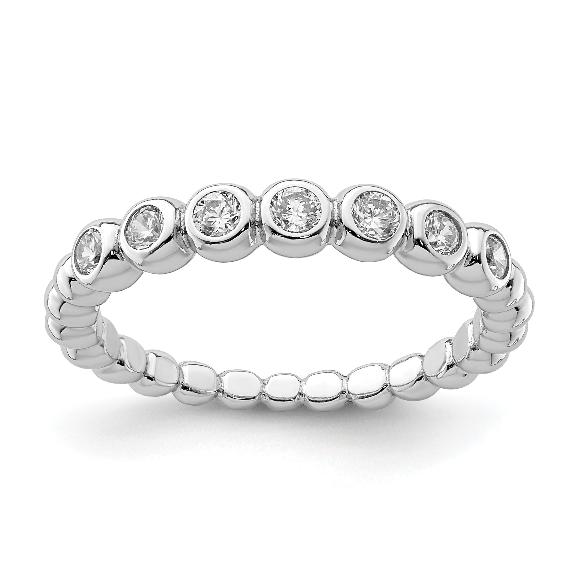 Sterling Silver Rhodium Plated Cz Ring