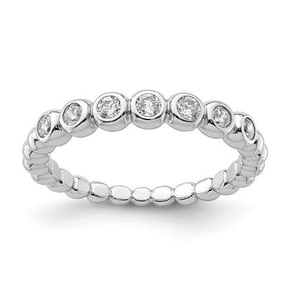 Sterling Silver Rhodium Plated Cz Ring