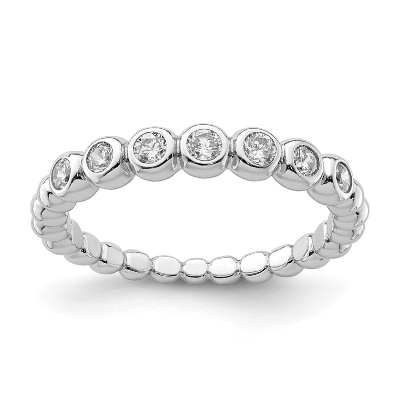 Sterling Silver Rhodium Plated Cz Ring