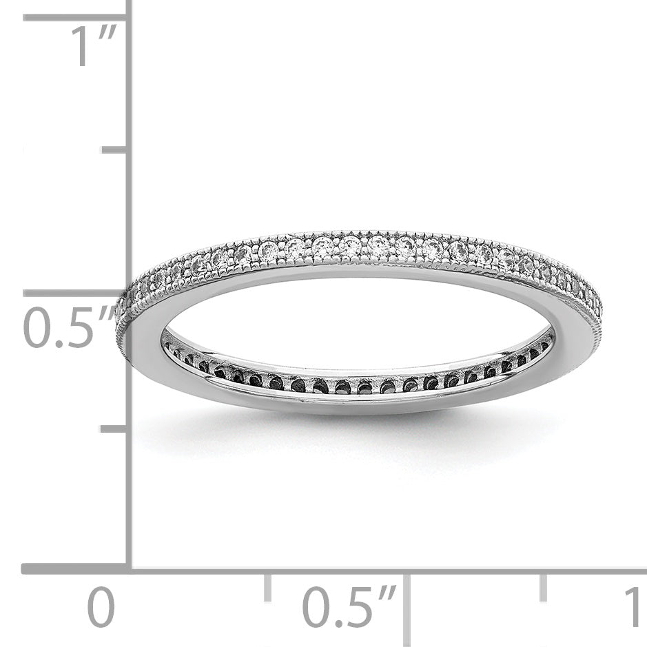 Sterling Silver Rhodium Plated Polished Cz Eternity Band