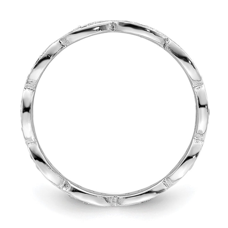 Sterling Silver Rhodium Plated Fancy Scalloped Cz Band