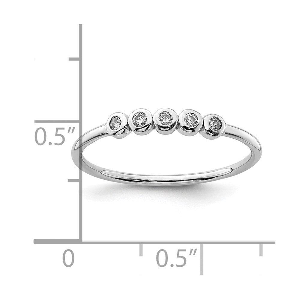 Sterling Silver Rhodium Plated 5 Bezel Cz Ring