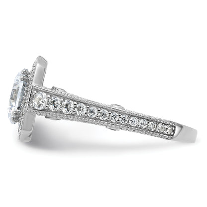 Sterling Silver Rhodium Plated 8mm Center Cz Halo Ring
