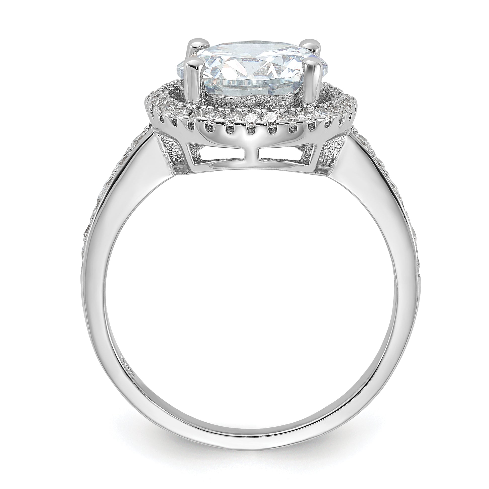 Sterling Silver Rhodium Plated 8mm Center Halo Cz Ring
