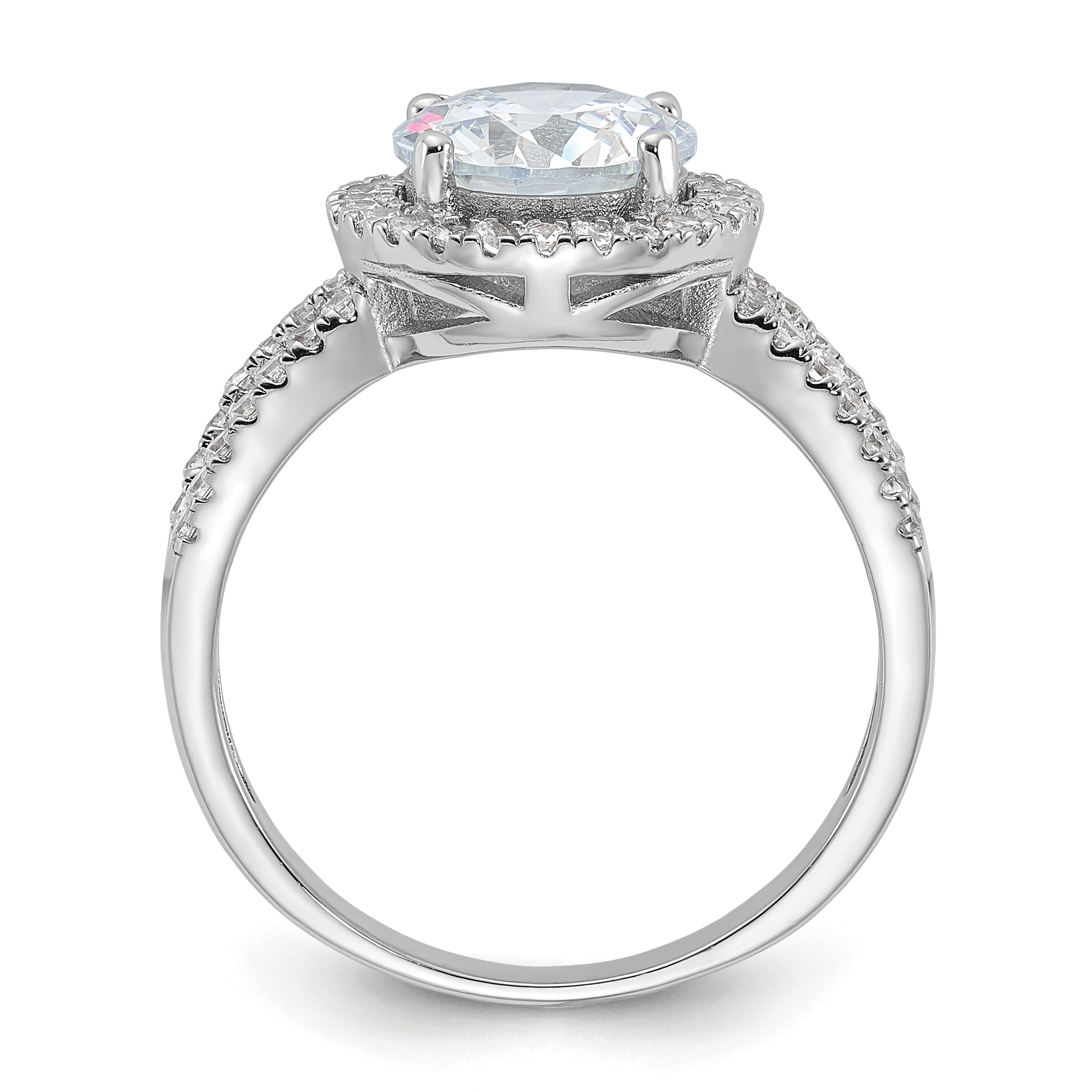 Sterling Silver Rhodium Plated Halo 8mm Center Cz Ring