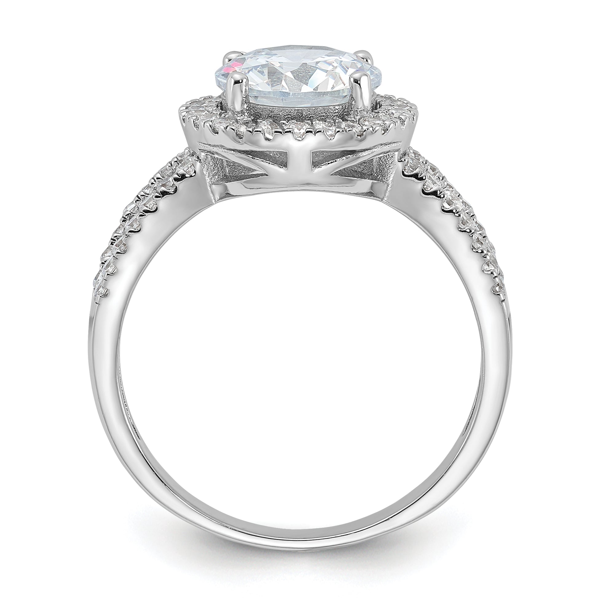 Sterling Silver Rhodium Plated Halo 8mm Center Cz Ring