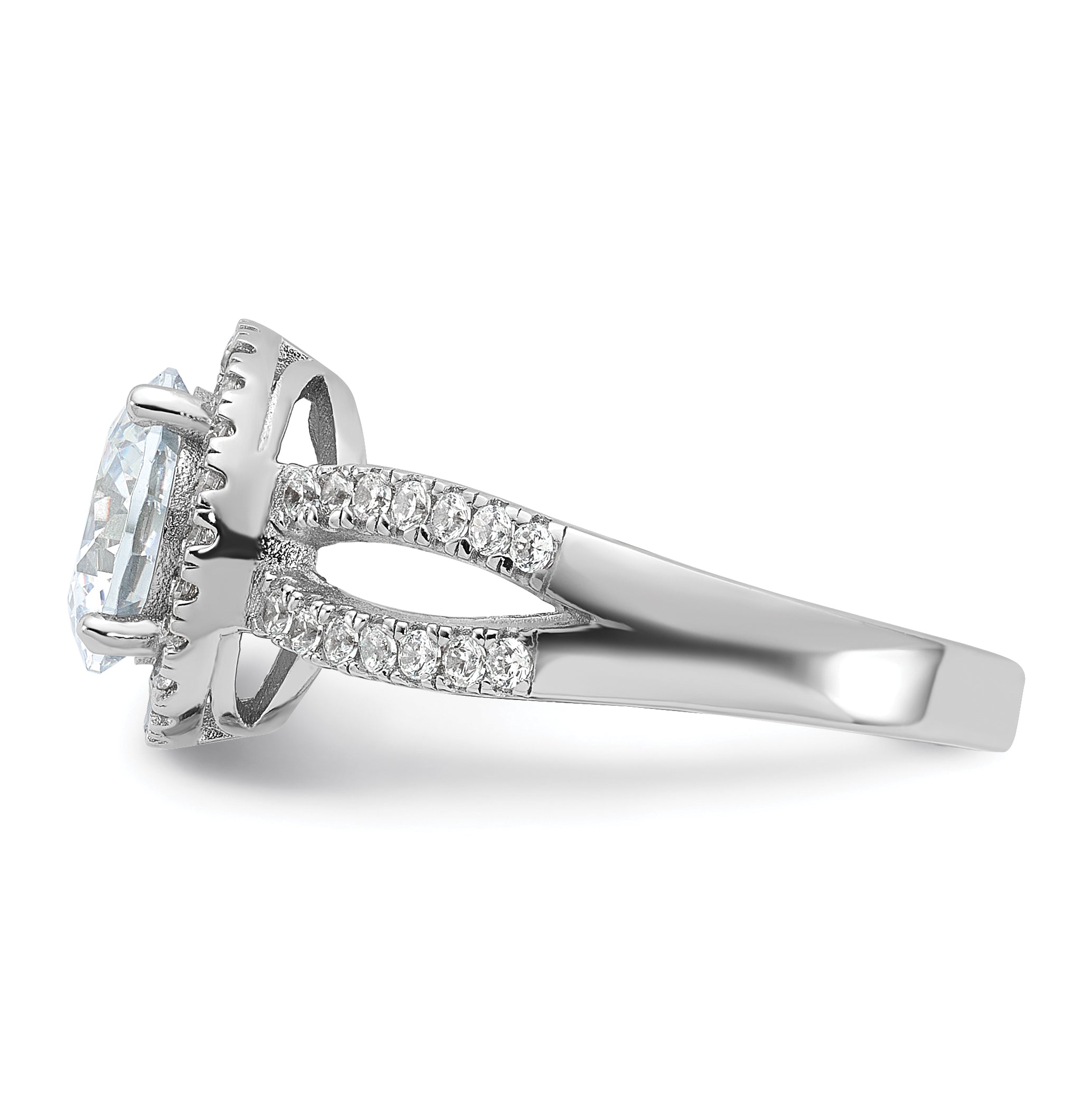Sterling Silver Rhodium Plated Halo 8mm Center Cz Ring