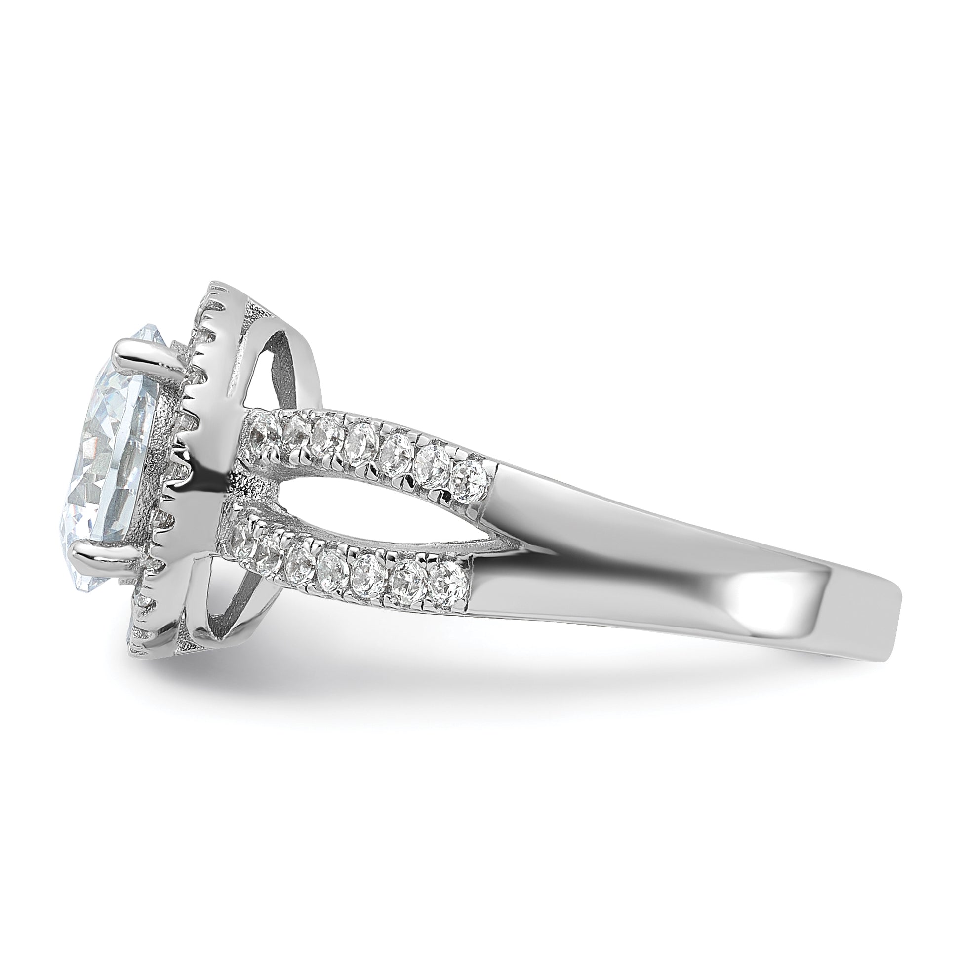 Sterling Silver Rhodium Plated Halo 8mm Center Cz Ring