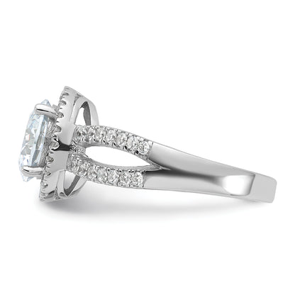 Sterling Silver Rhodium Plated Halo 8mm Center Cz Ring