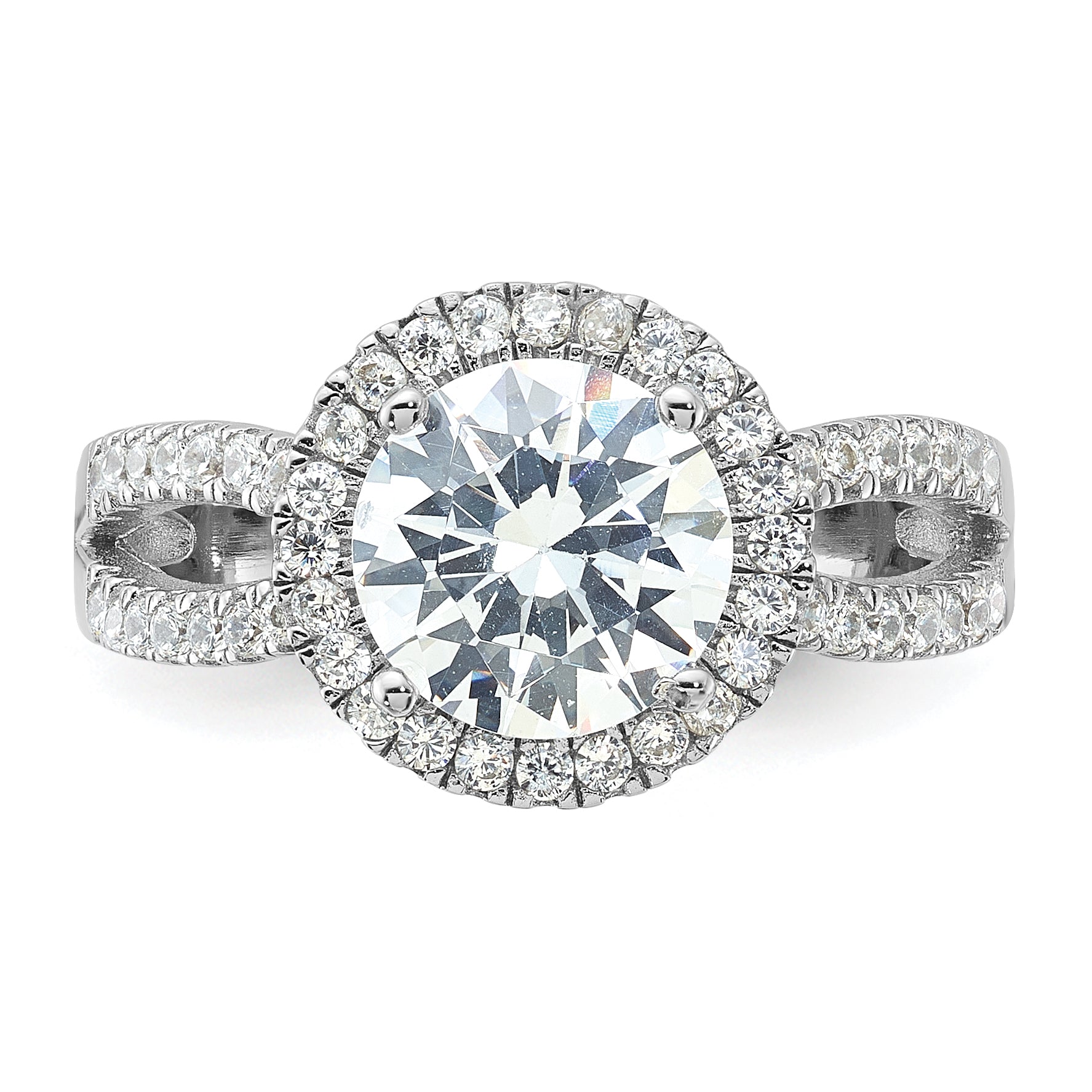 Sterling Silver Rhodium Plated Halo 8mm Center Cz Ring
