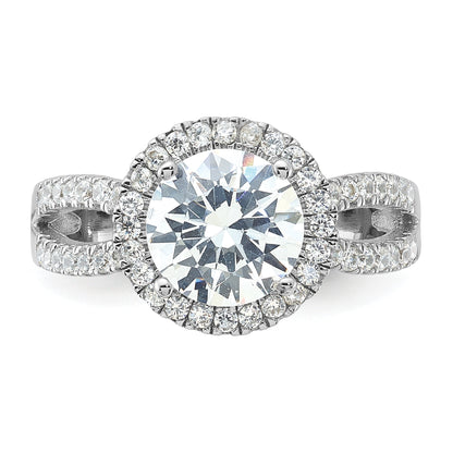 Sterling Silver Rhodium Plated Halo 8mm Center Cz Ring