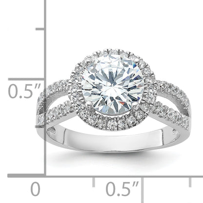 Sterling Silver Rhodium Plated Halo 8mm Center Cz Ring