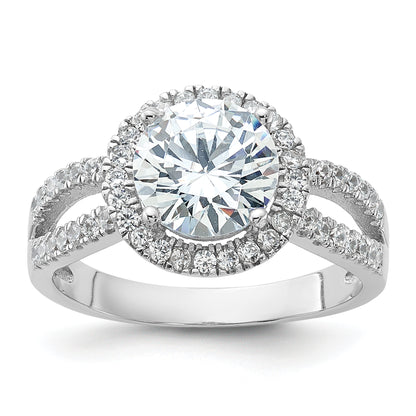 Sterling Silver Rhodium Plated Halo 8mm Center Cz Ring