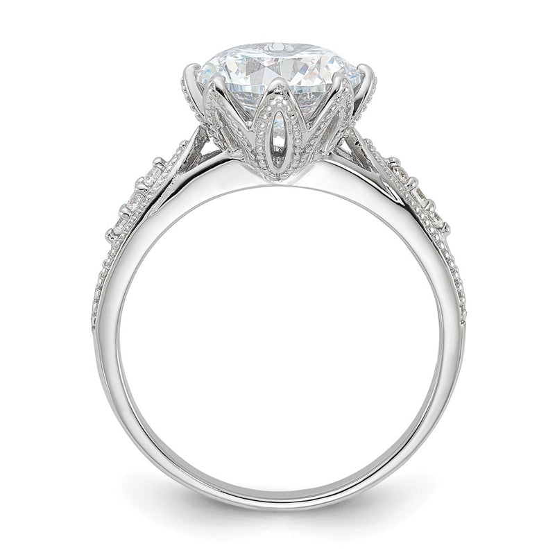 Sterling Silver Rhodium Plated 9mm Cz Ring