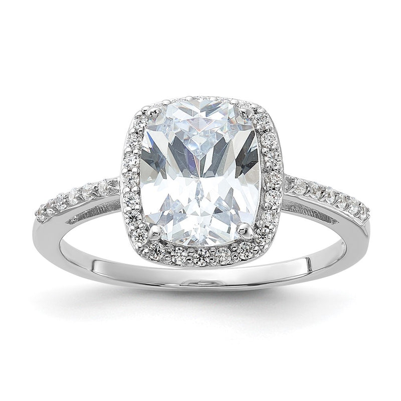 Sterling Silver Rhodium Plated 9X7 Cushion Cz Ring