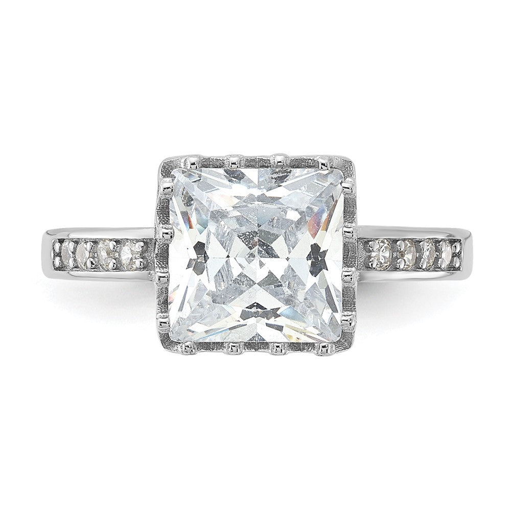 Sterling Silver Rhodium Plated Polished Cz Ring