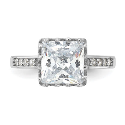 Sterling Silver Rhodium Plated Polished Cz Ring