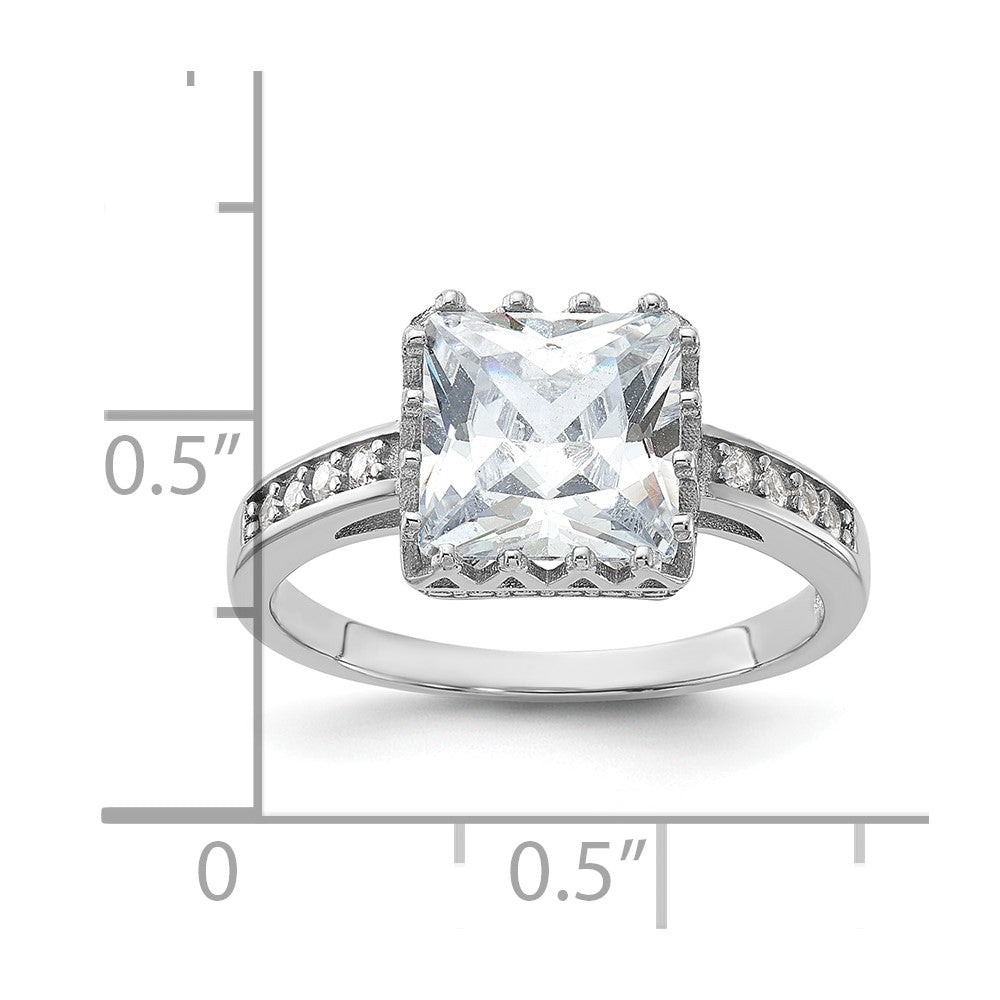 Sterling Silver Rhodium Plated Polished Cz Ring