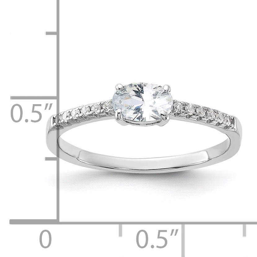 Sterling Silver Rhodium Plated Oval Cz Ring