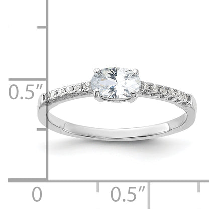 Sterling Silver Rhodium Plated Oval Cz Ring