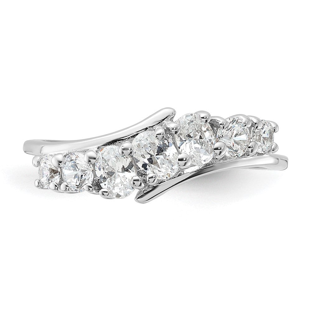 Sterling Silver Rhodium Plated 7 Stone Cz Ring (Size 6 Only)