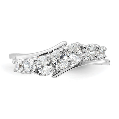 Sterling Silver Rhodium Plated 7 Stone Cz Ring (Size 6 Only)
