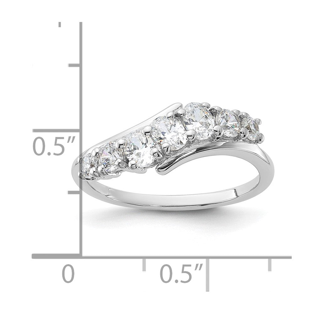 Sterling Silver Rhodium Plated 7 Stone Cz Ring (Size 6 Only)