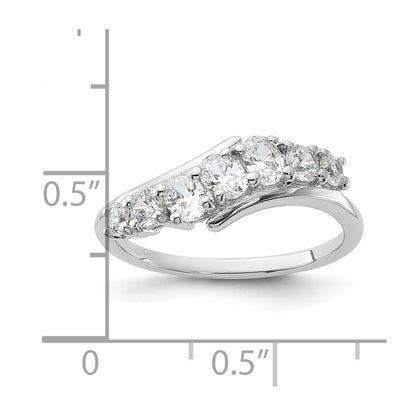 Sterling Silver Rhodium Plated 7 Stone Cz Ring (Size 6 Only)