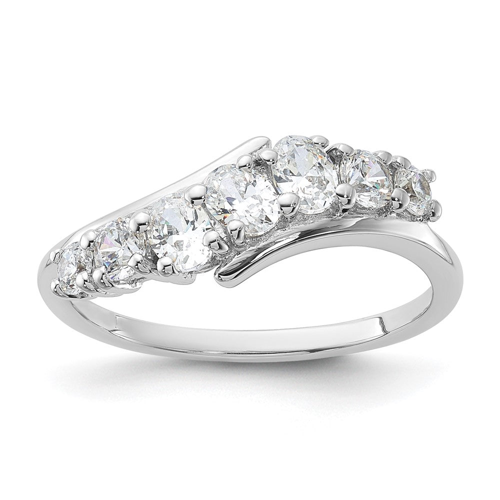 Sterling Silver Rhodium Plated 7 Stone Cz Ring (Size 6 Only)