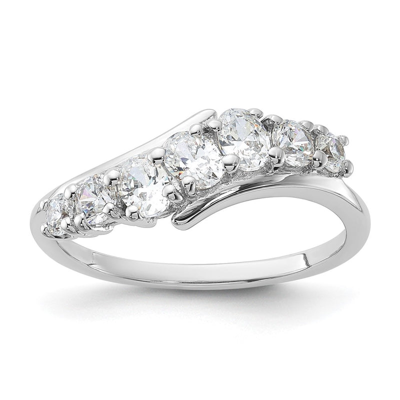 Sterling Silver Rhodium Plated 7 Stone Cz Ring (Size 6 Only)