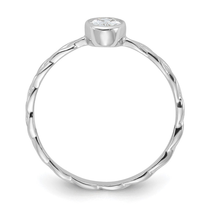 Sterling Silver Rhodium Plated Cz Braided Ring