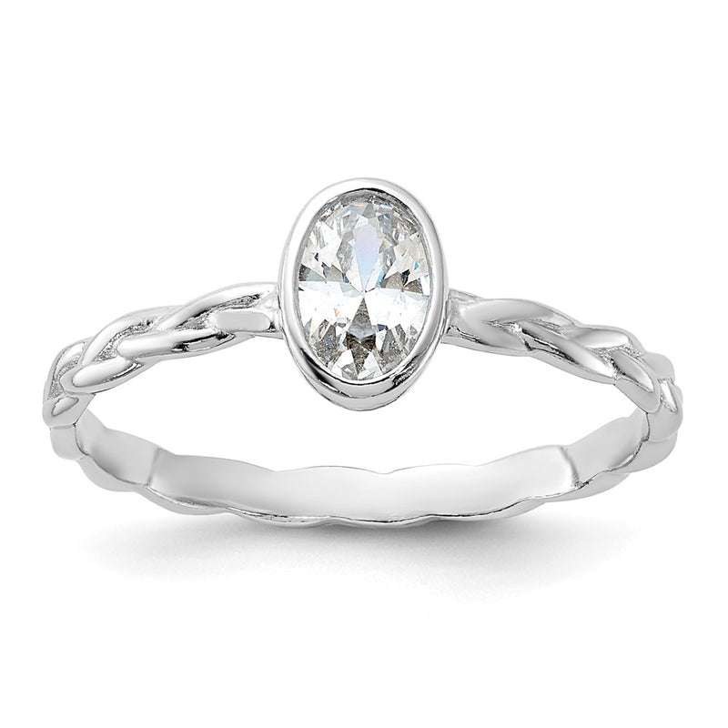 Sterling Silver Rhodium Plated Cz Braided Ring