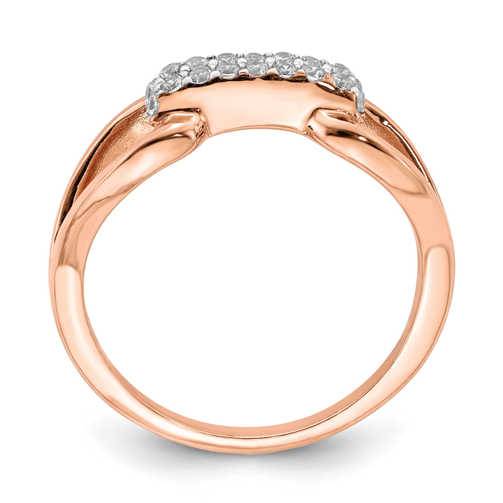 Sterling Silver Rose Tone Rectangular Cz Ring