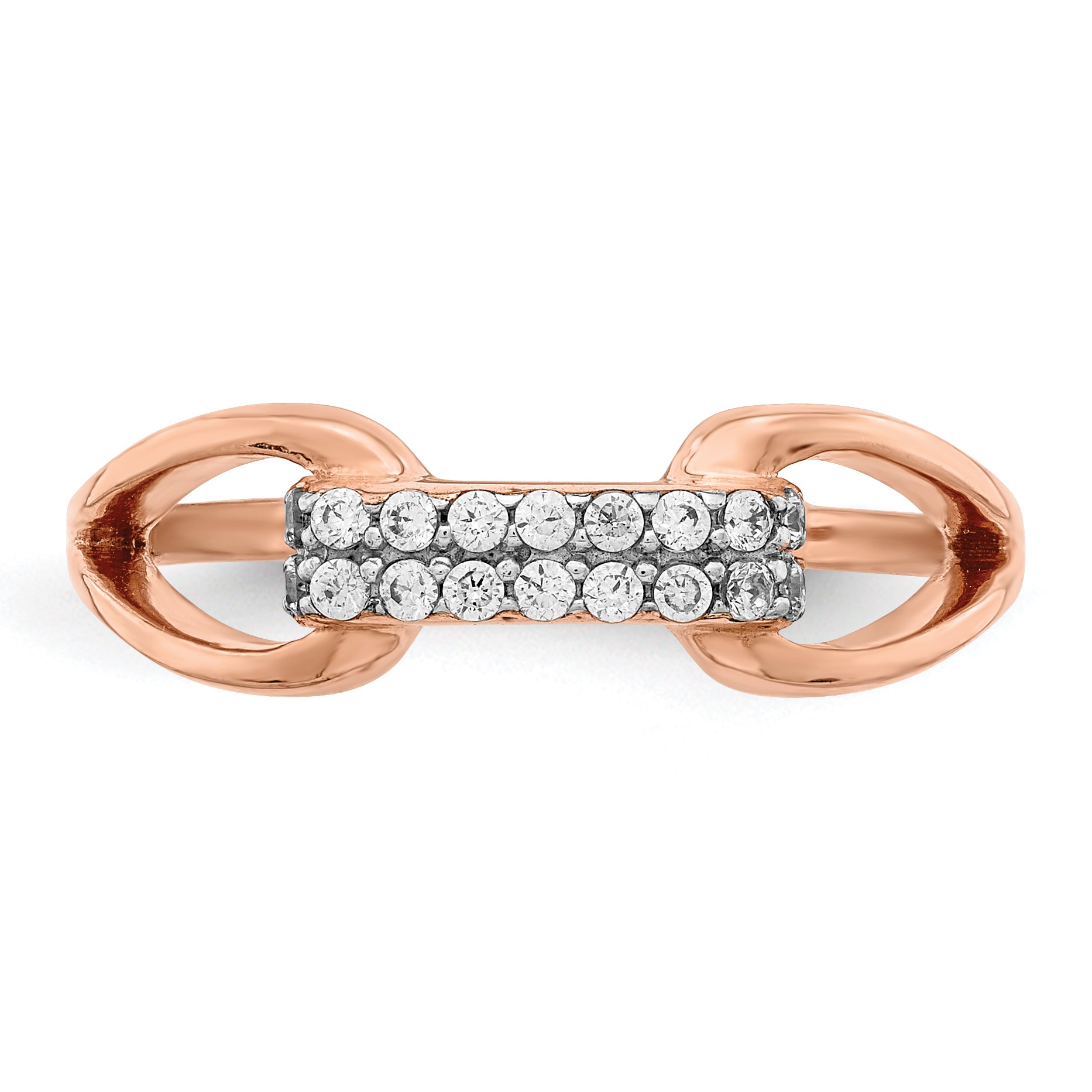 Sterling Silver Rose Tone Rectangular Cz Ring