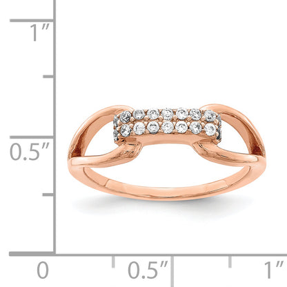 Sterling Silver Rose Tone Rectangular Cz Ring