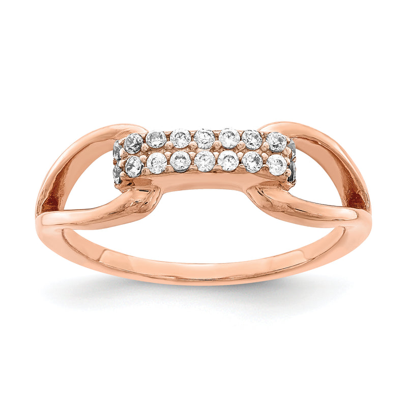 Sterling Silver Rose Tone Rectangular Cz Ring