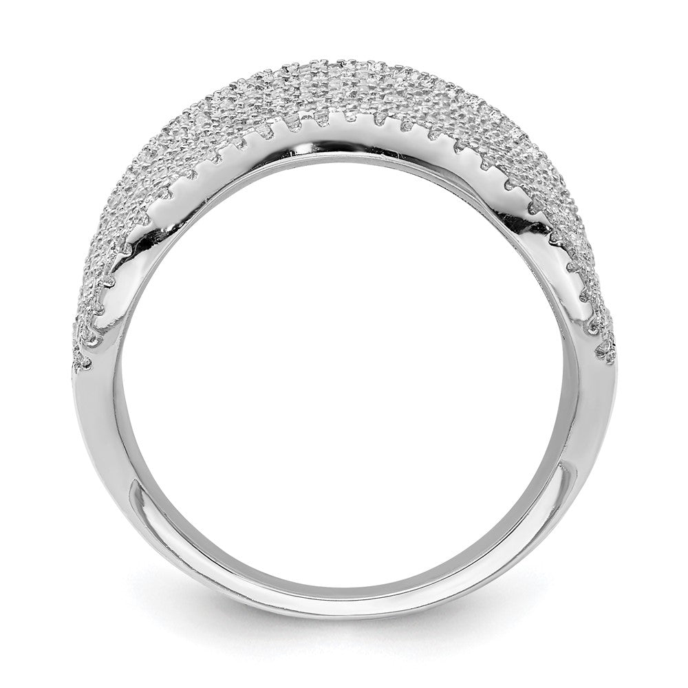 Sterling Silver Rhodium Plated Multi Cz Wave Design Ring (Size 6 Only)