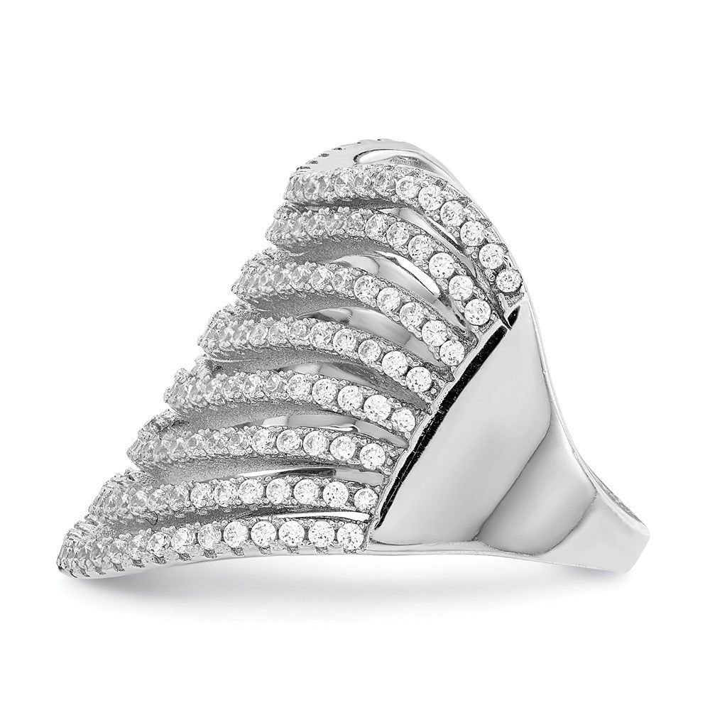 Sterling Silver Rhodium Plated Multi Cz Wave Design Ring (Size 6 Only)