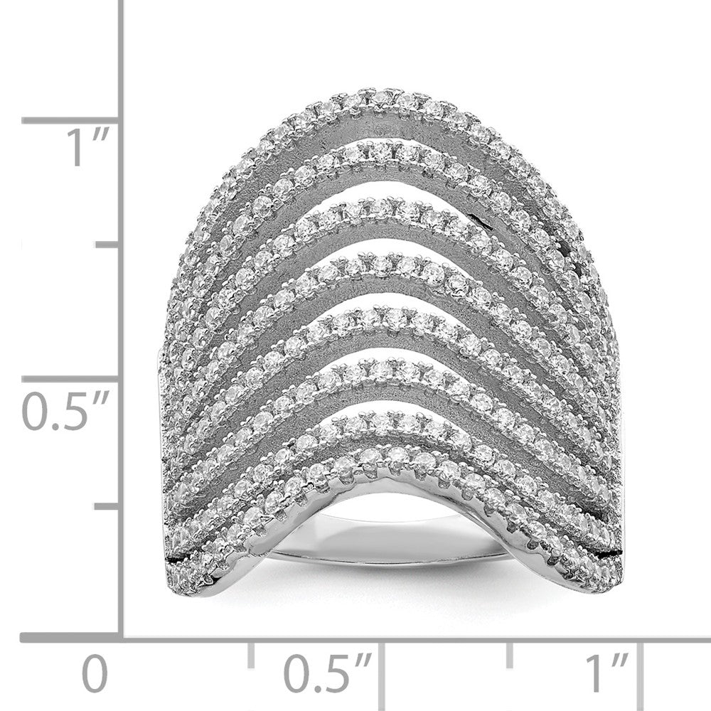 Sterling Silver Rhodium Plated Multi Cz Wave Design Ring (Size 6 Only)