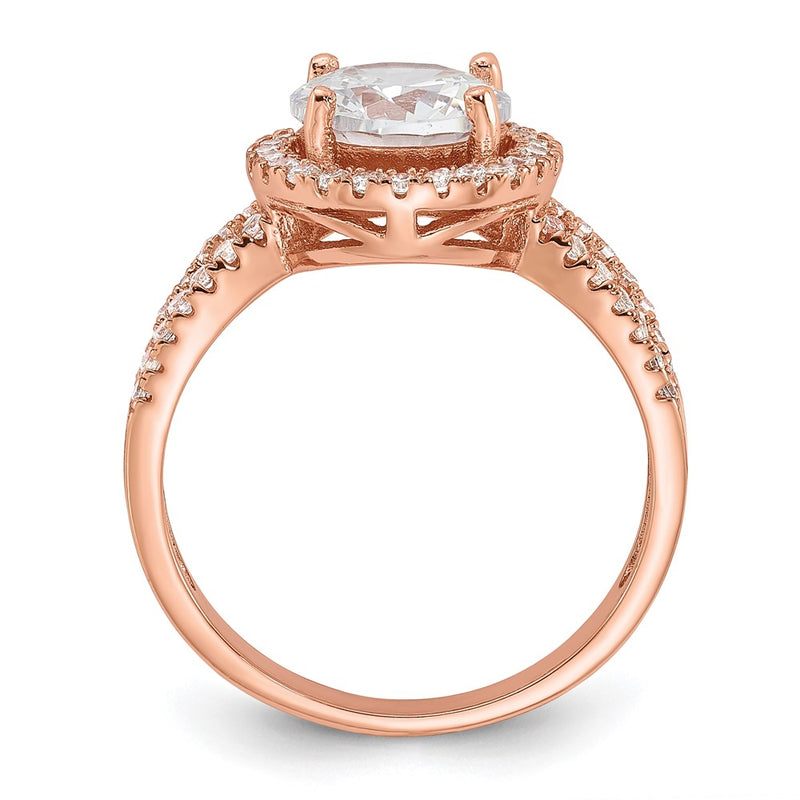 Sterling Silver Rose Tone 8mm Center Cz Halo Ring
