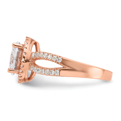 Sterling Silver Rose Tone 8mm Center Cz Halo Ring