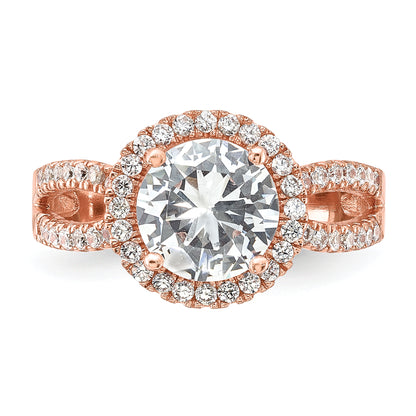 Sterling Silver Rose Tone 8mm Center Cz Halo Ring