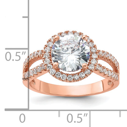 Sterling Silver Rose Tone 8mm Center Cz Halo Ring