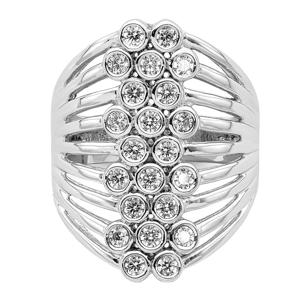Sterling Silver Rhodium Plated Multi Row Bezel Cz Ring (Size 6 Only)