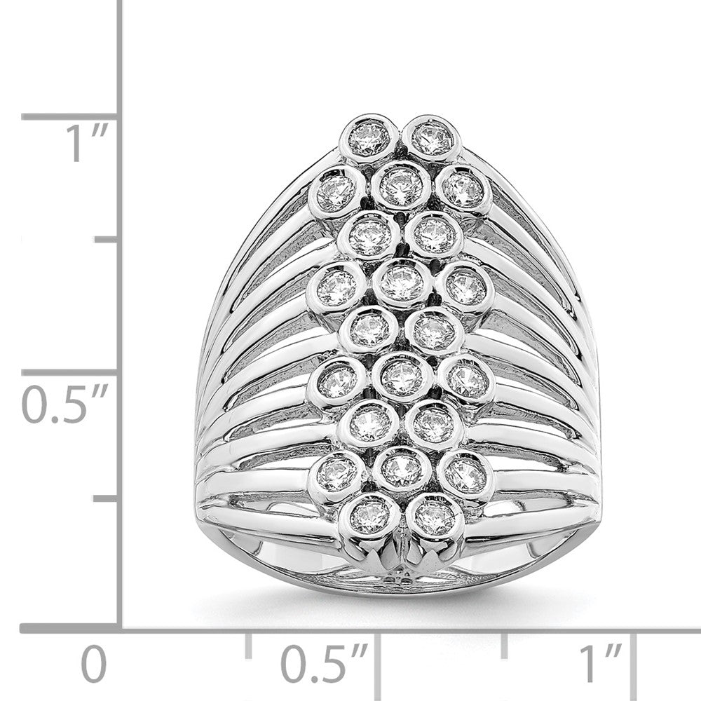 Sterling Silver Rhodium Plated Multi Row Bezel Cz Ring (Size 6 Only)