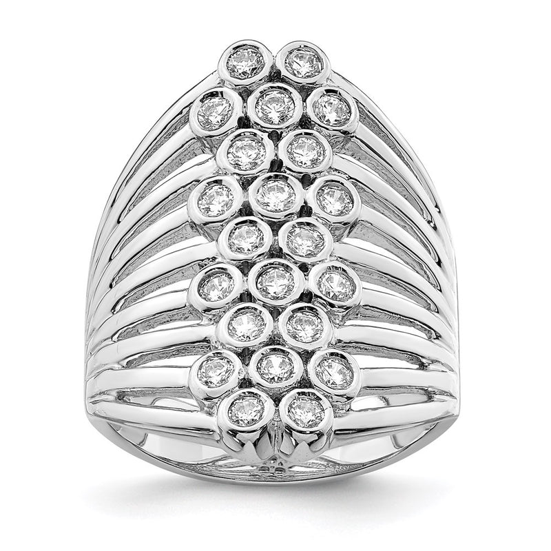 Sterling Silver Rhodium Plated Multi Row Bezel Cz Ring (Size 6 Only)