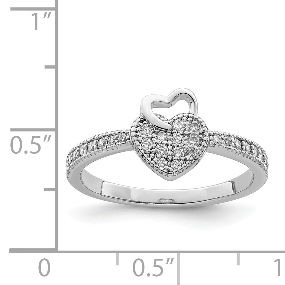 Sterling Silver Hearts Rhodium Plated Cz Ring