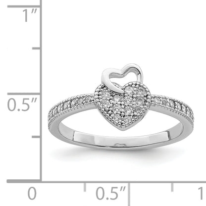Sterling Silver Hearts Rhodium Plated Cz Ring