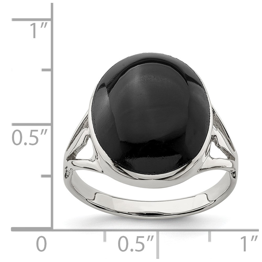 Sterling Silver Polished Black Onyx Oval Cut Ring (Size 6 Only)